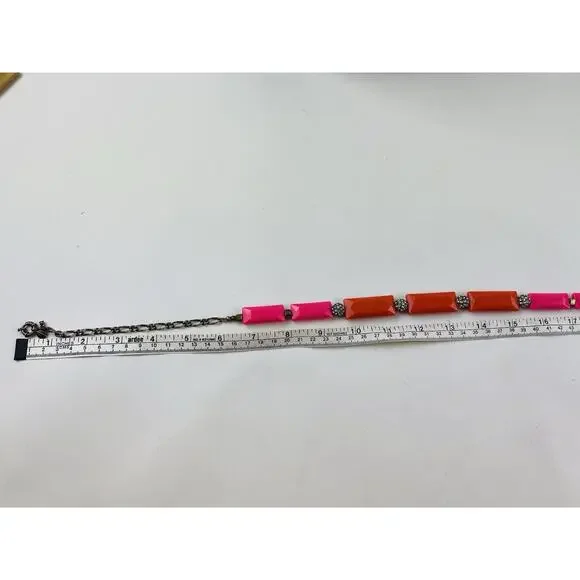 J. Crew Pink Orange Pave Crystal Bead Necklace Balls Gemoetric Elongated Y2k 80s - Picture 14 of 15